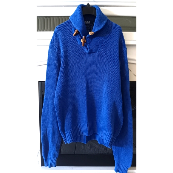 Polo by Ralph Lauren | Yacht Blue Shawl Neck Linen-Cotton Blend Sweater - Picture 16 of 16